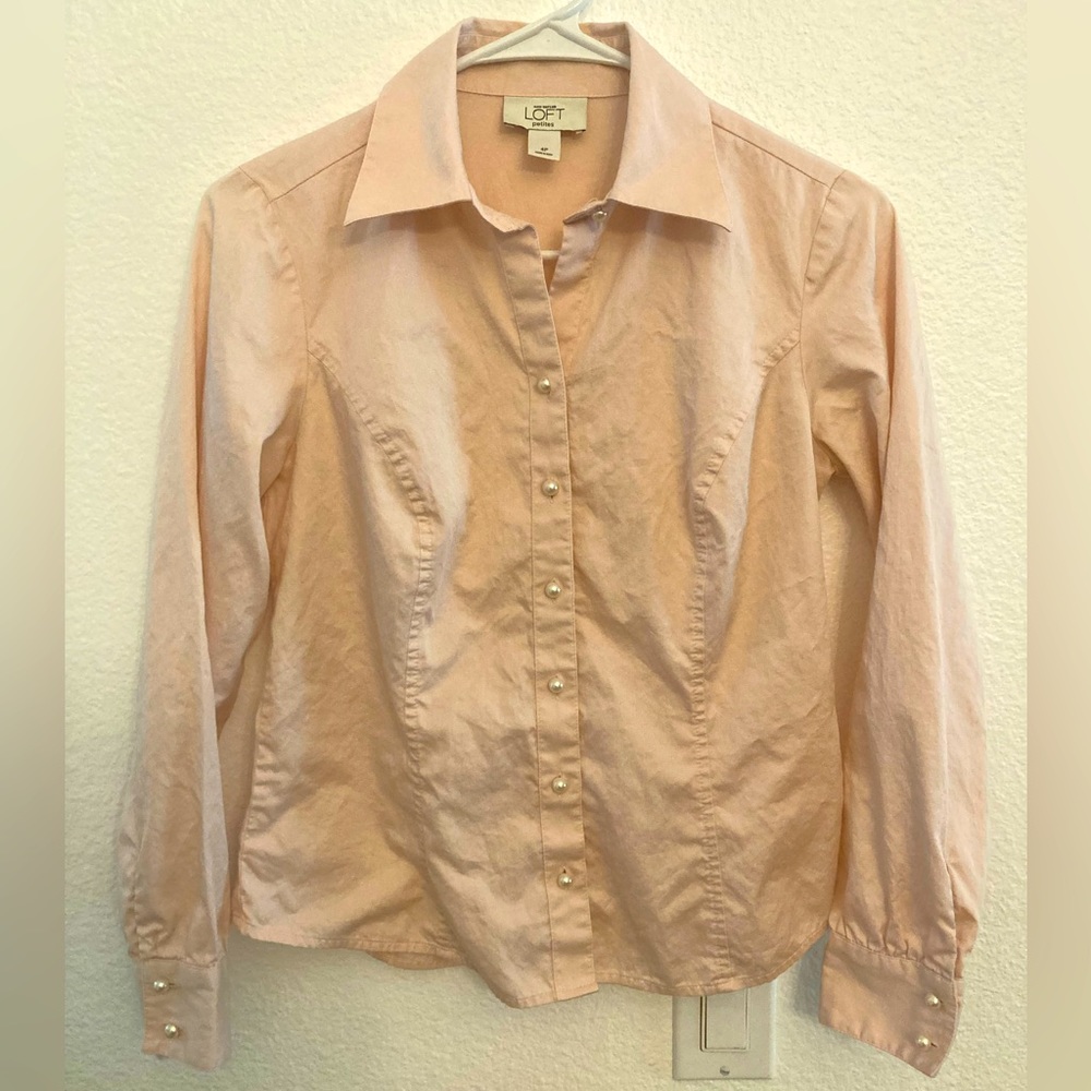 3/$12 LOFT Pale Pink Blouse with Pearlized Buttons